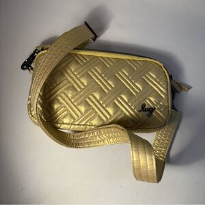 Lug coupe xl travel crossbody convertible belt bag rfid wallet metallic gold nwt